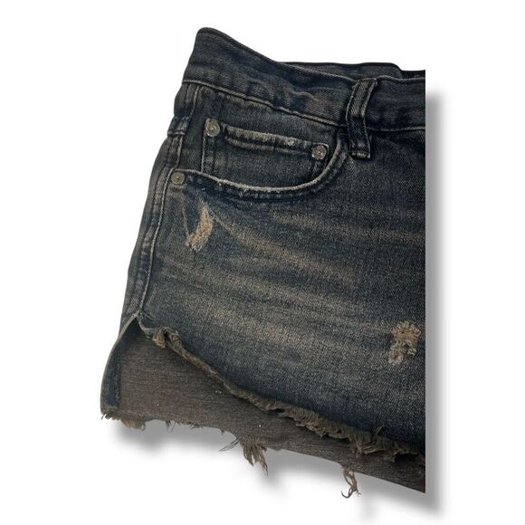 Free People Button Fly Black Distressed Shorts Size 27 - Picture 2 of 6